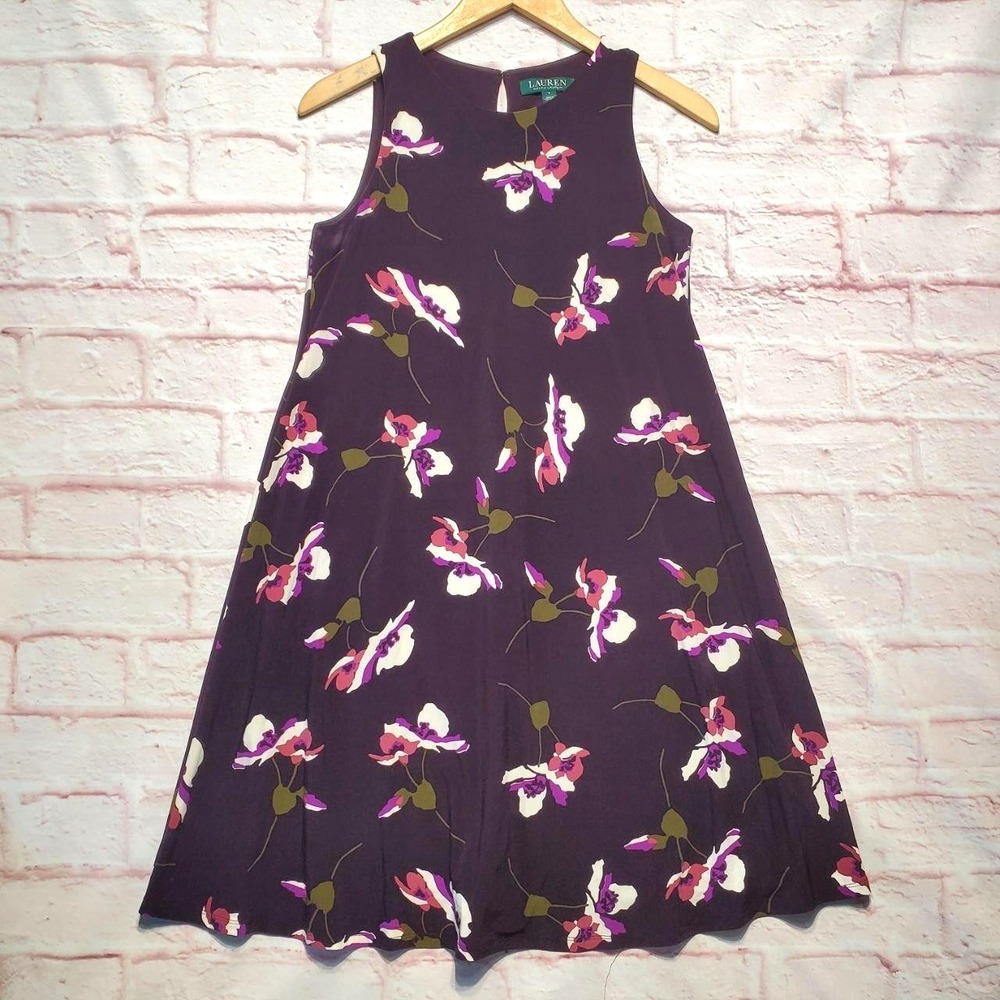 Lauren Ralph Lauren Dress Womens 4 Purple Floral Sleeveless A-Line Knee Length
